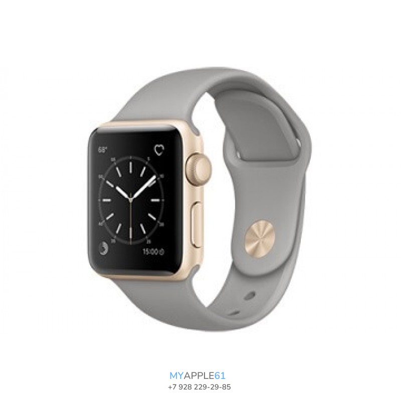 Apple Watch Series 1, 38 мм, золотистый алюминиевый корпус, спортивный ремешок серый камень